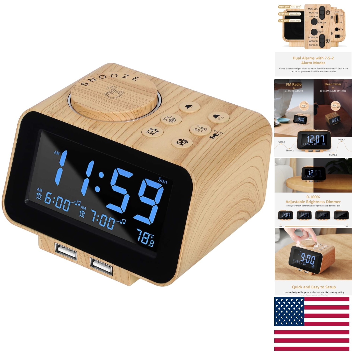 Radio With Dimmable Display And Usb Charging Ports