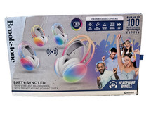 Brookstone 4 Pack Party Sync LED Wireless Headphones Silent Disco, White