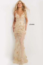 Jovani - Size: 0 - Sheer Skirt Floral Applique - Style: 06648