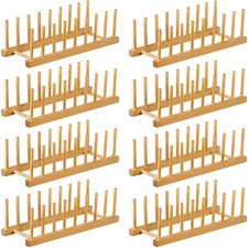 8 Pcs Wooden Plate Rack Organizer for Cabinet 8-Slot Dish Drying Holder