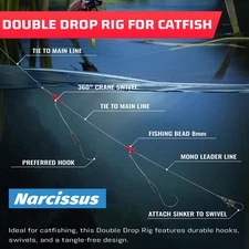 Double Drop Saltwater Fishing Rig – Mono 2 Hook Bottom Rigs with Swivels & Sn...