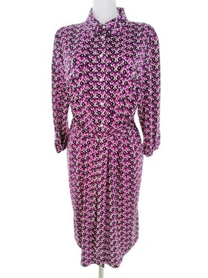 ATELIER Damen Hemdblusenkleid Gr. Lila 3/4 Ärmel Kragen Midi