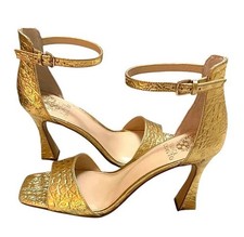 NEW VINCE CAMUTO Reesera Dress heels ankle strap embossed Aztec Gold 8 M