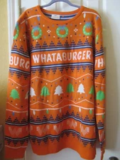 2020 WHATABURGER Christmas Collectible Sweater Unisex 3XL Orange Colorful  NEW