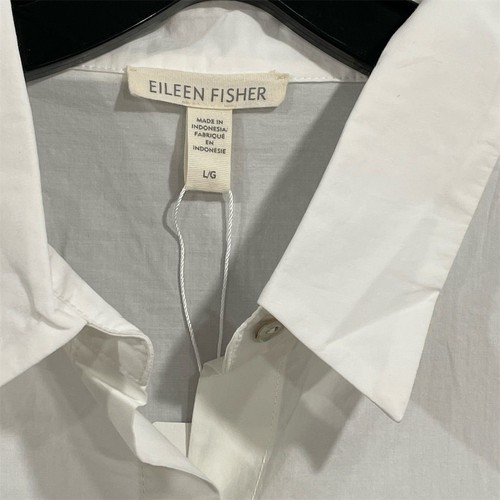 Eileen Fisher Cotton Poplin Shirt L Collared Button-Up Tunic Casual Preppy Work - Picture 2 of 15