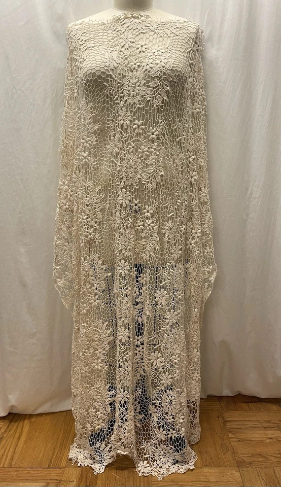 100% Cotton Embroidered Guipure Lace  Off-White Fabric Yards 1.25 Long 54" Wide - Image 2 of 4