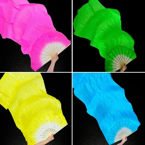Unisex Dance Fire Flag Fan Bamboo Silk Fans Veils Handmade Praise Worship Trendy