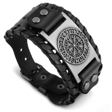 Viking Bracelet for Men Leather Norse Bracelet for Men with Adjustable Strap,