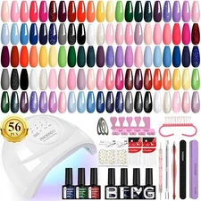 Gel Nail Polish Kit 56 PCS With UV Lamp Light Poly Extension Manicure Tool Set