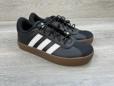 Adidas VL Court 3.0 Boys 3 Black Sneaker Leather Shoes Athletic Comfort Toggle