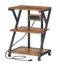 3-Tier Mobile Printer Stand with Charging Station, Rolling Cart Table for Home