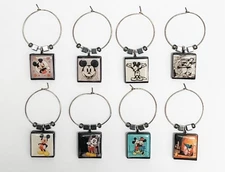 Lot/Set Of 8 Altered Art Scrabble Wine Charms Disney Mickey Mouse Fantasia+