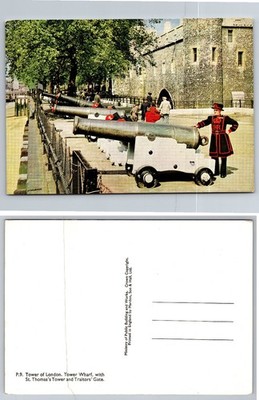 Tower of London Wharf Postcard w/ Beefeater & Cannons, England