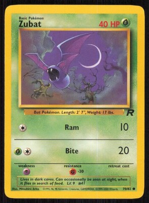 Zubat 70/82 Common Team Rocket Pokemon Unlimited Lightly Played