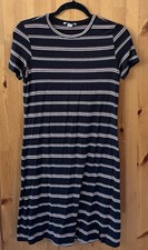 American Eagle Women's Black Striped Short Sleeve Round Neck Shirt Dress-Size XS