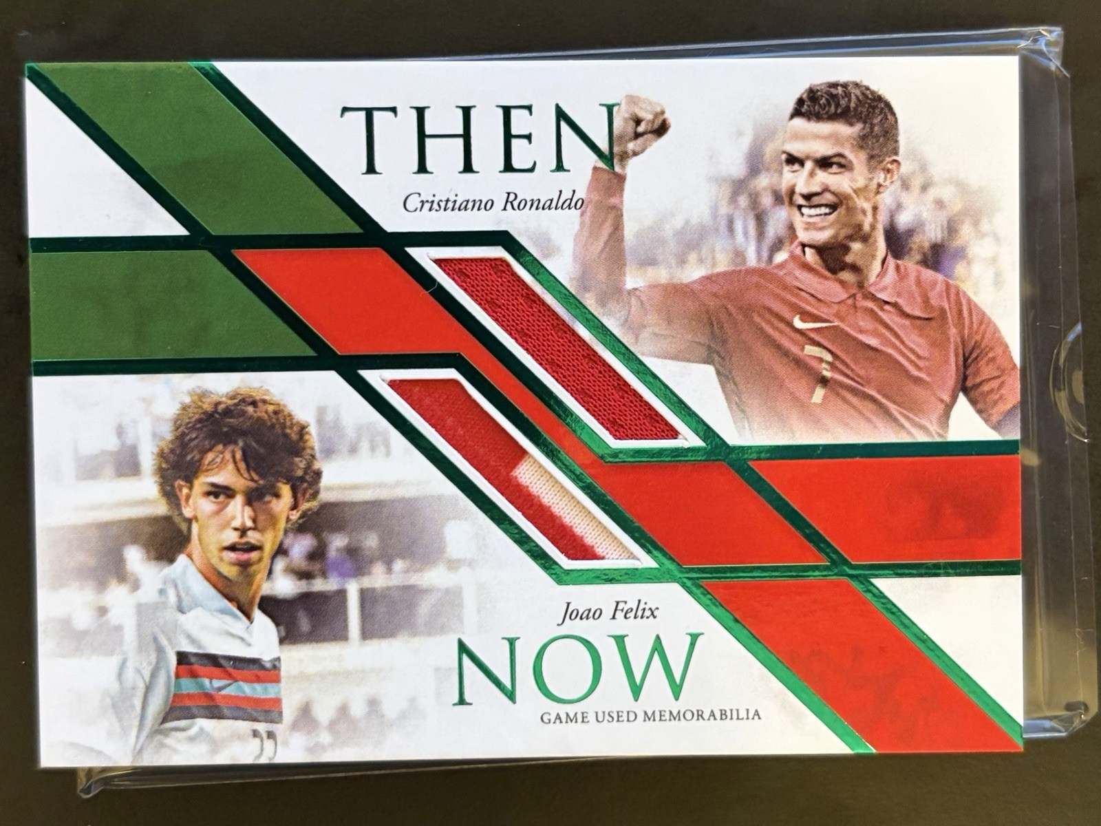 2022 Futera Then & Now Cristiano Ronaldo Joao Felix Game Used Jersey Card /15