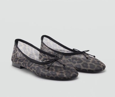 MANGO  Leopard Print Mesh Women s Ballet Flats Size 37