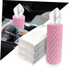 Car Tissue Holder, Refillable Round Cylinder with 3 Tissue Packs, Pink