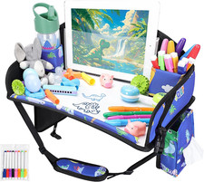 Kids Travel Tray for Car Seat Lap Desk w Cup Holder  Pockets Road Trip