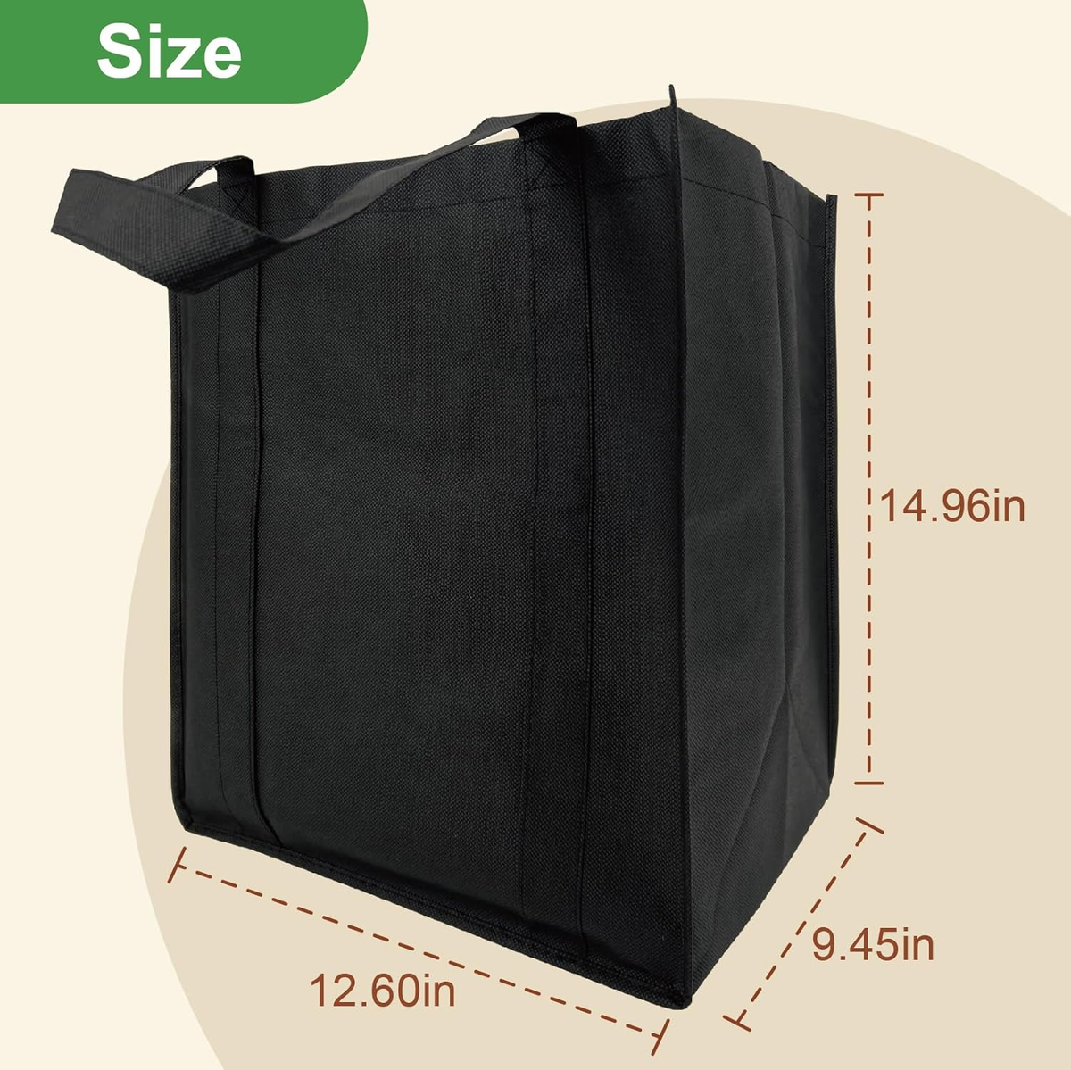 10 Pack Reusable Shopping Bags - 14.9x12.6x9.4 Inth Bulk Tote Bag