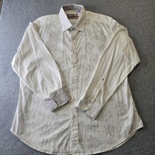 Robert Graham Shirt Mens Extra Large White Classic Fit Floral Jacquard Dress