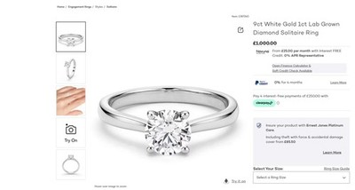 NEU Ernest Jones 1 kt Lab Grown Diamant Solitär Ring 9 kt Weißgold Verlobung