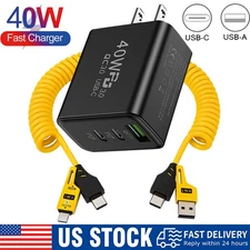 40W Fast Charging USB Type-C Wall Charger&4 IN 1 Cable For iPhone Samsung Google