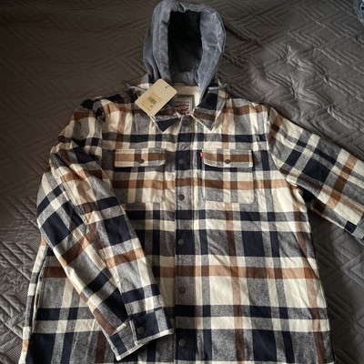NWT Levi s Men s Cotton Plaid Sherpa Lined Jacket Navy Joshua Plaid Size XL