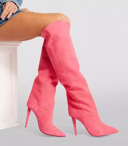 Christian Louboutin Astrilarge 100 Pink Suede Knee High Boots Size 38 NIB