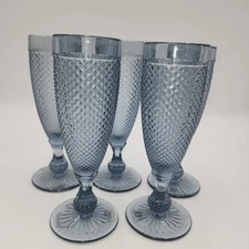 New 5 Bicos Vista Alegre Set Diamond blue Champagne Flutes glasses Anthropologie
