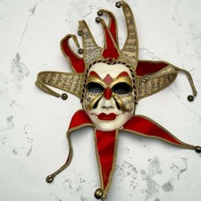Jester Red Music Decorate Wear Mardi Gras Masquerade Mask Wall Hanging