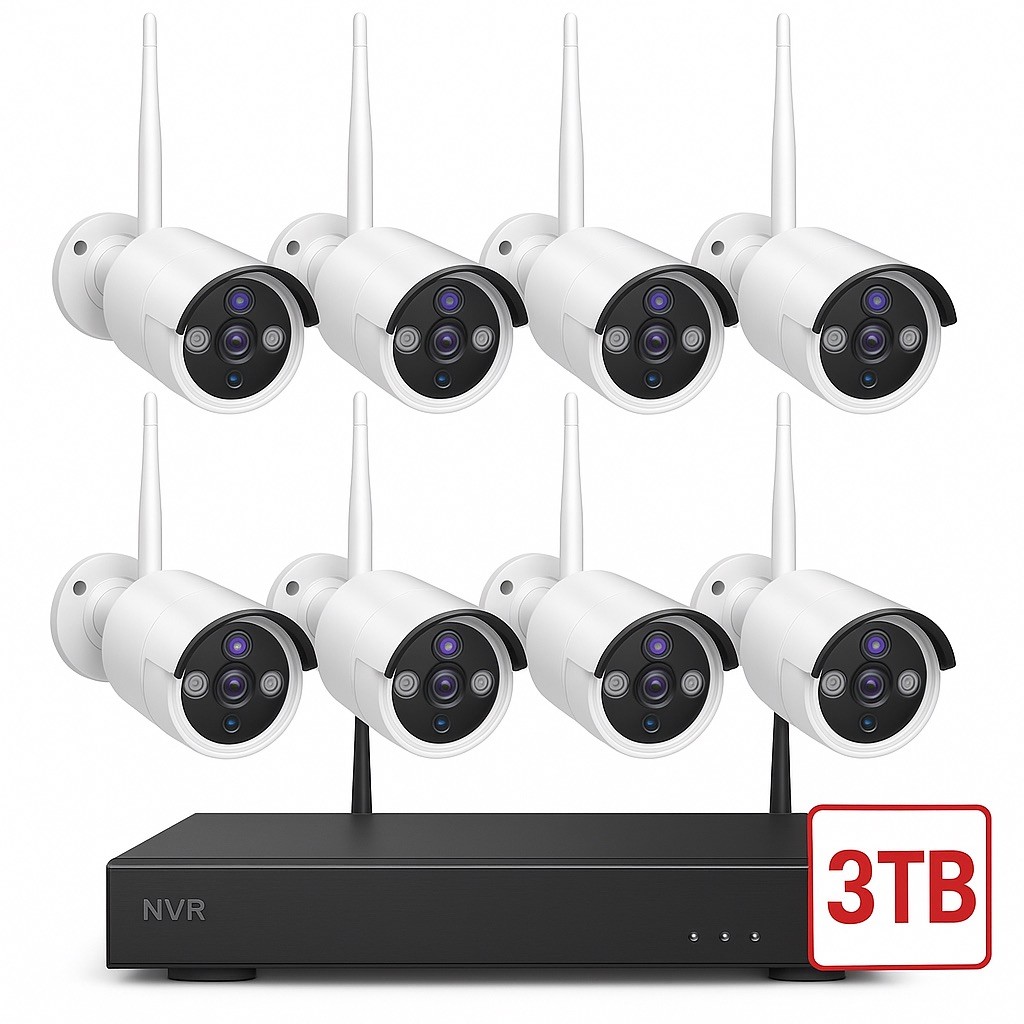 10CH NVR 5MP System, 8&times;3MP Cameras, 1TB HDD, Night Vision, Motion Detection, App