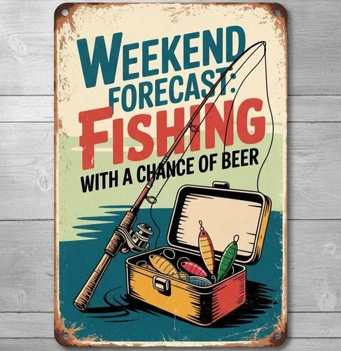 Weekend Forecast: Fishing With Beer 8 x 12 Vintage Novelty Metal Sign New!