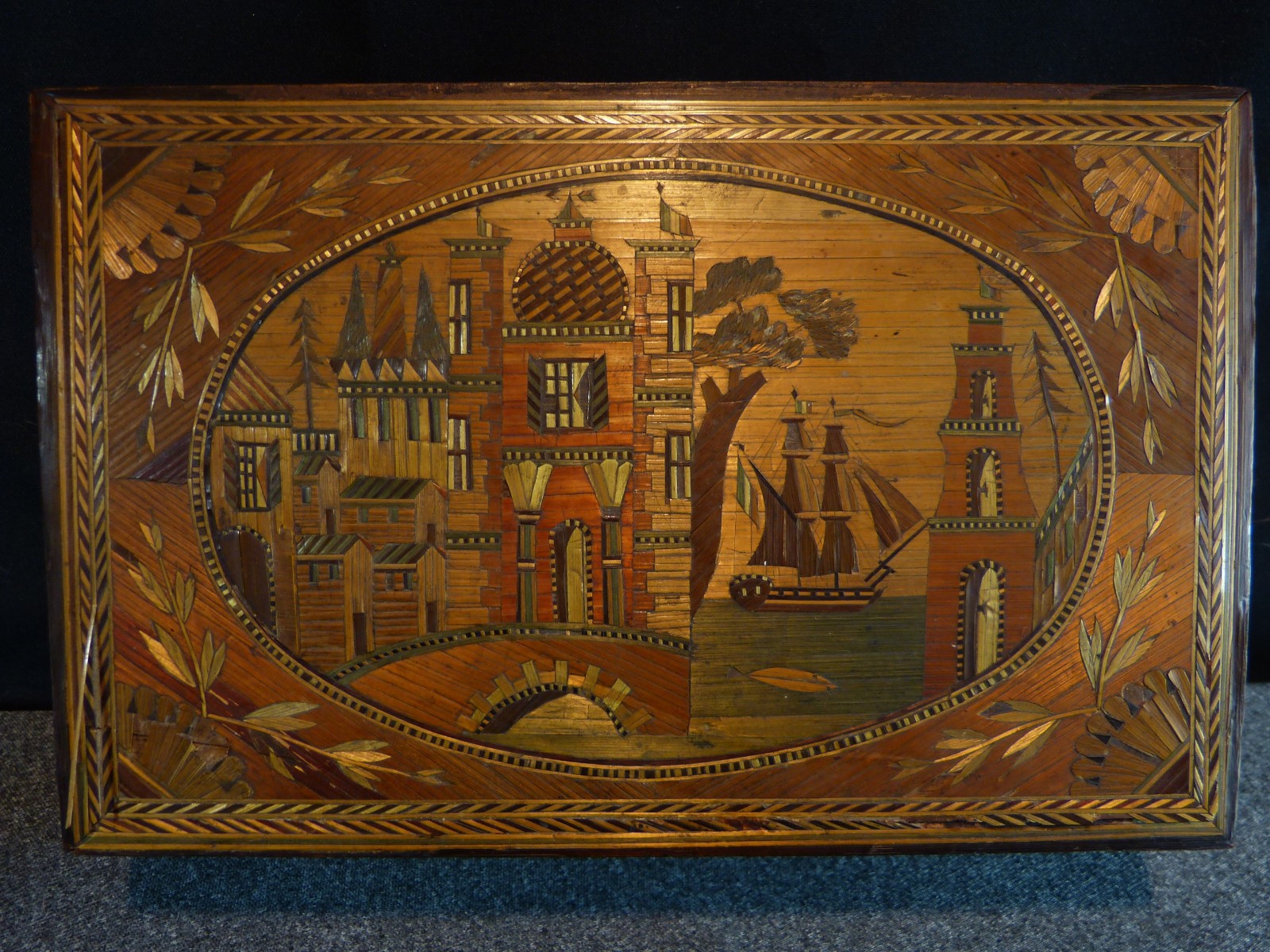 Antique 19th Century 19th Century Straw Marquetry Sewing Box Necessary Box