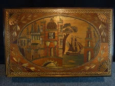 Antique 19th Century 19th Century Straw Marquetry Sewing Box Necessary Box