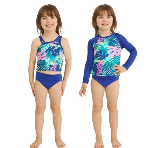 NEW Lands End Toddler Girls 3 Pc Swimsuit Set, Size 4T, Dark Blue