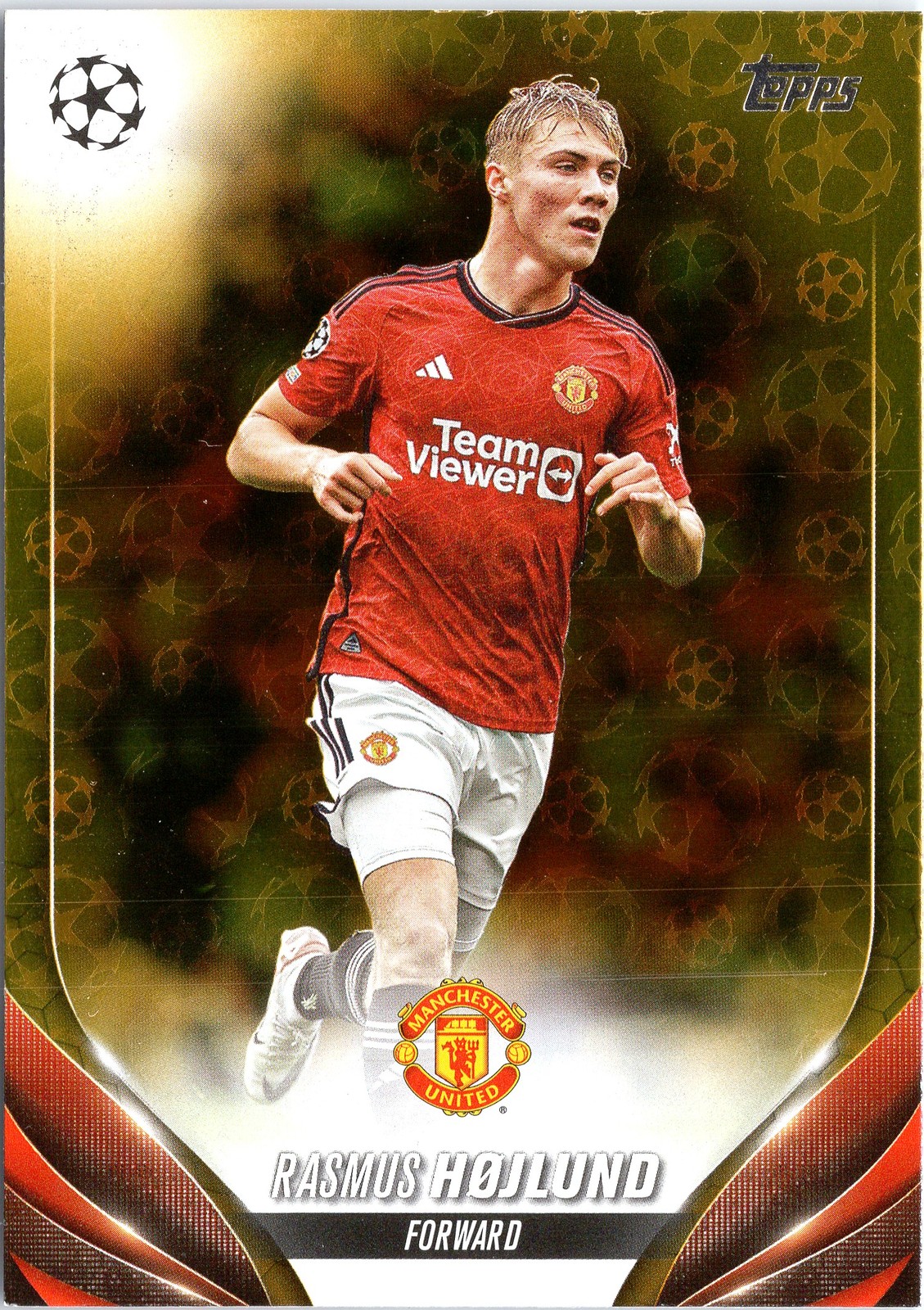 Rasmus Højlund 2023-24 Topps Chrome UEFA #131 Starball Foil Manchester United