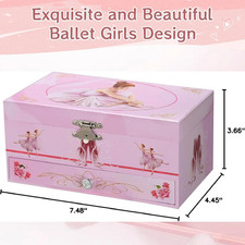 Classical Ballerina Musical Jewelry Box with Drawer and Dancing Ballerina,Gir...