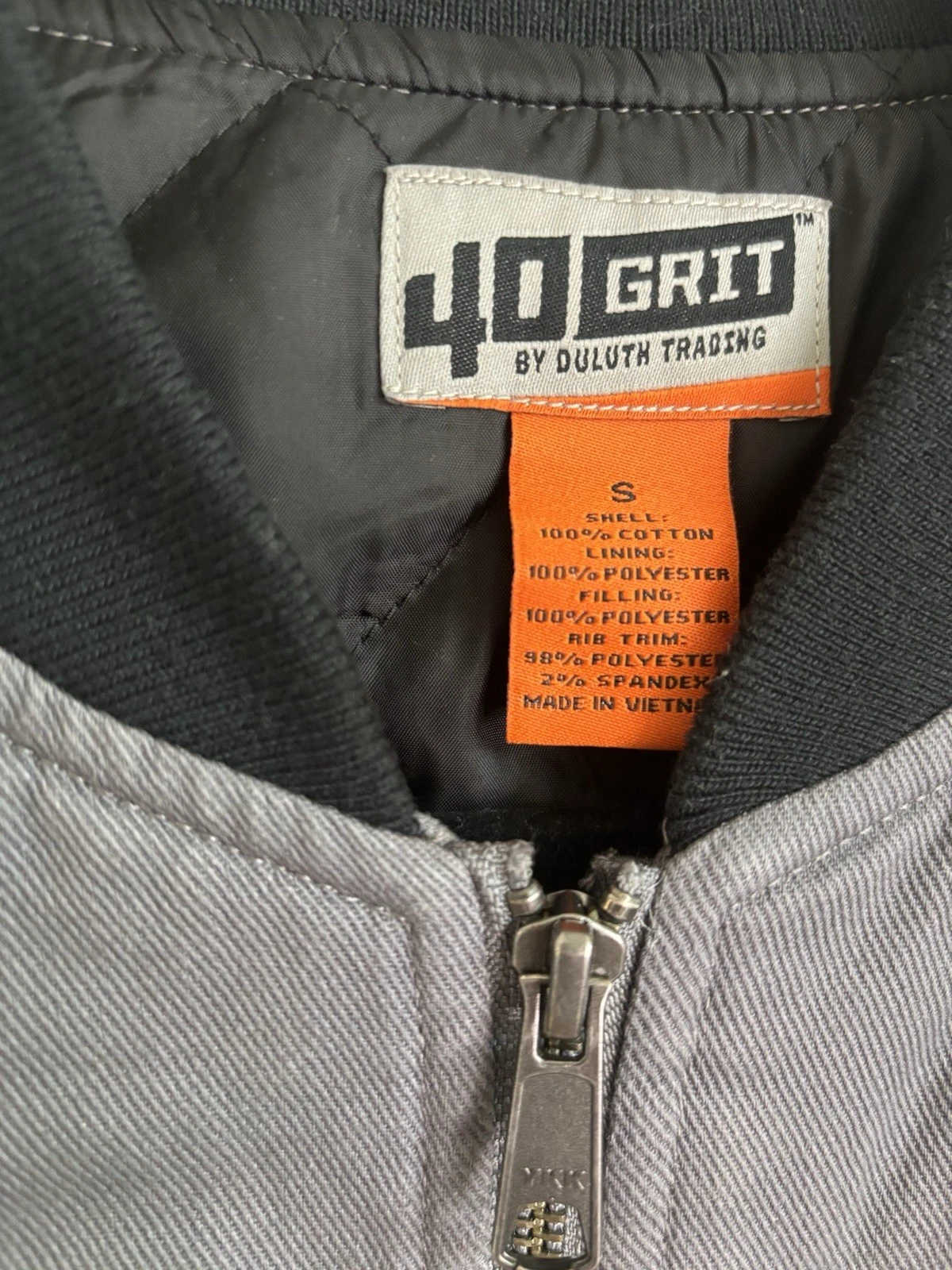 40 Grit Men's Gray/Black Bomber Jacket Full Zip Quilted Lined Pockets Size S - product detail image 2