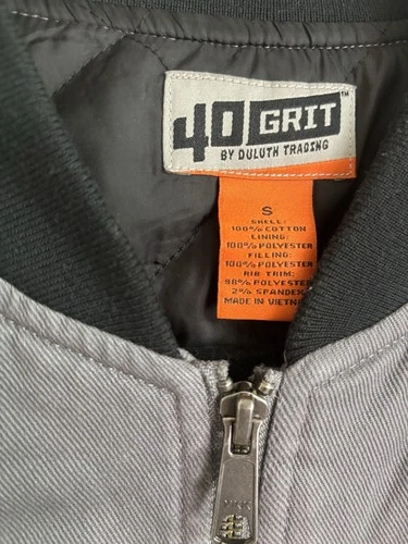 40 Grit Men's Gray/Black Bomber Jacket Full Zip Quilted Lined Pockets Size S image 2