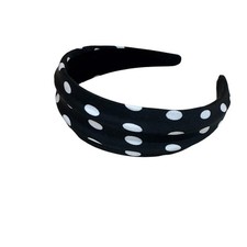 Wide Thick Headband Women Satin Hairbands Non Slip Hair Black Polka Dots
