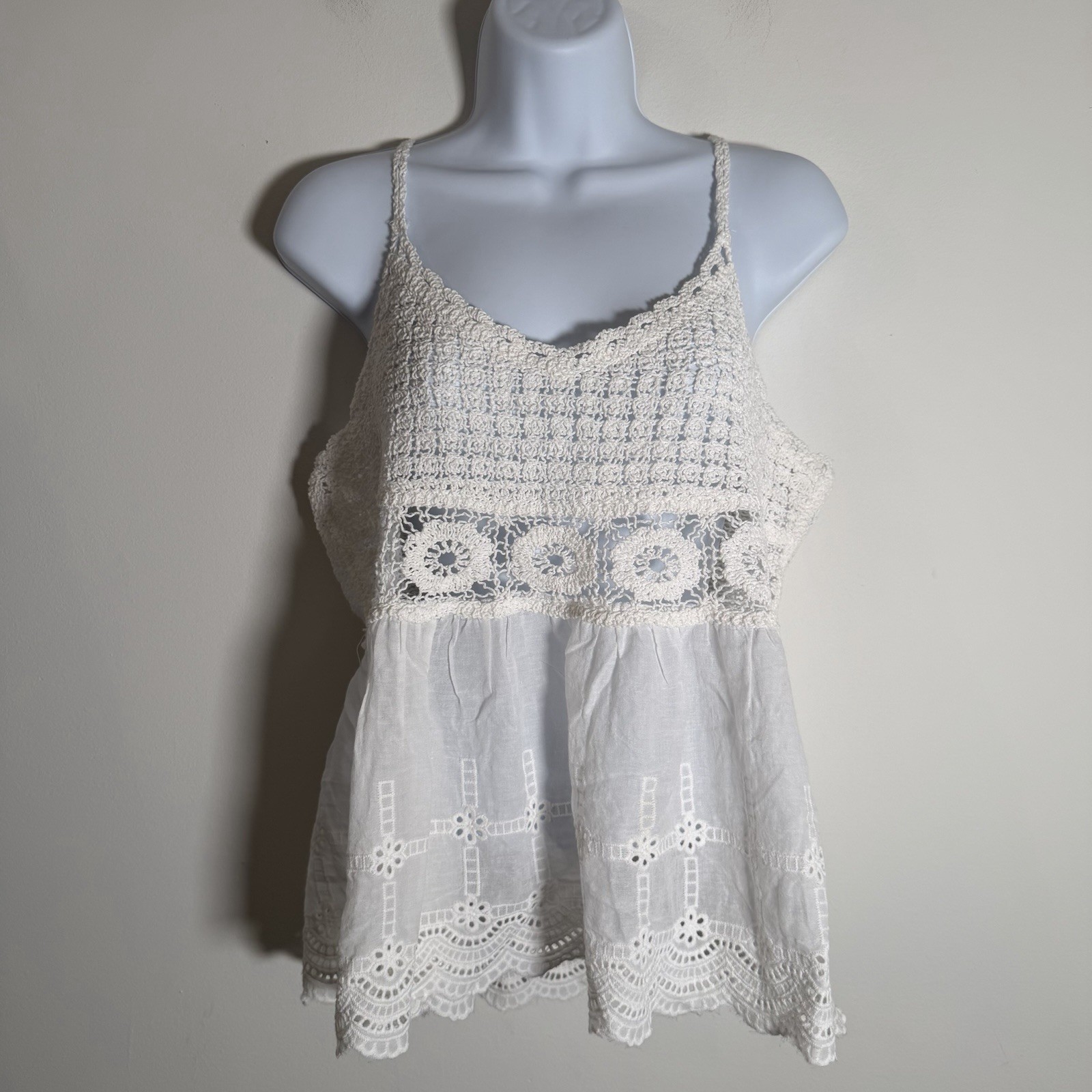 Pinky Ivory Floral Lace Camisol Top Sz L Crochet Floral Festival Cotton Juniors