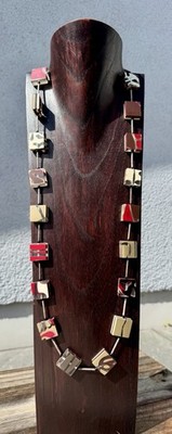 Designer Kunstharz Kette 925 Silber 98cm - Handarbeit - 2000er Jahre -