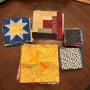 Lot Vtg Fabric Quilt Pieces ~Mixed Fabric Prints & Colors Finished & Unfinished