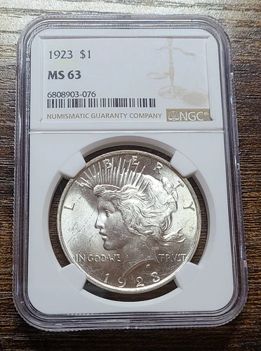 1923 Peace Silver Dollar NGC MS63 White Label Choice Mint State Certified Coin