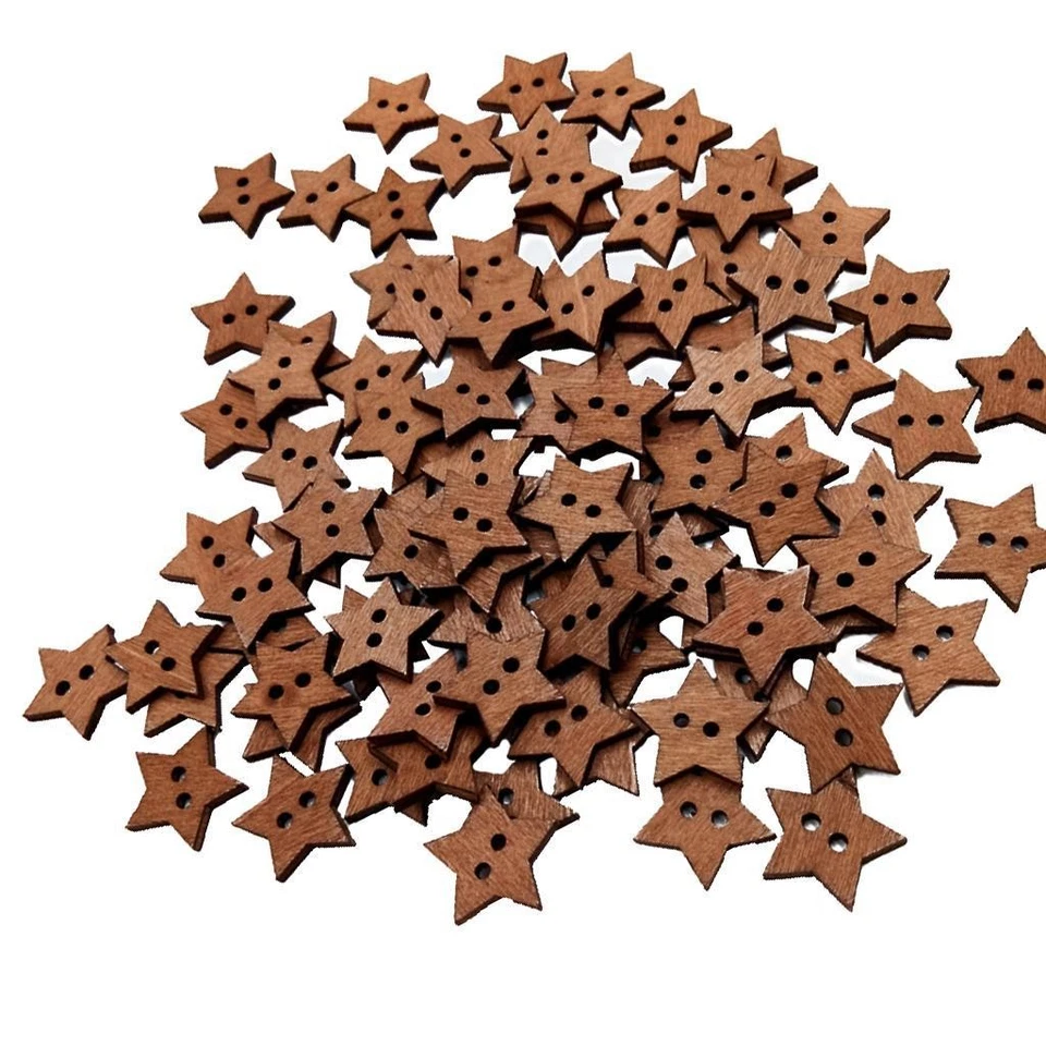 100pcs Vintage Wooden two holes Star Shaped Sewing Buttons - Image 4 of 4
