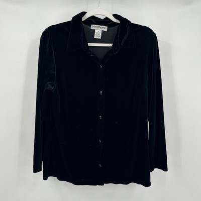 Womens Minimalist Velvet Top Size M Black Luxe Soft Gothic Dark Academia