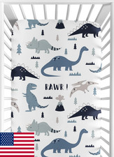 Sweet Jojo Designs Blue Dinosaur Fitted Baby Crib Sheet Boys Infant Nursery