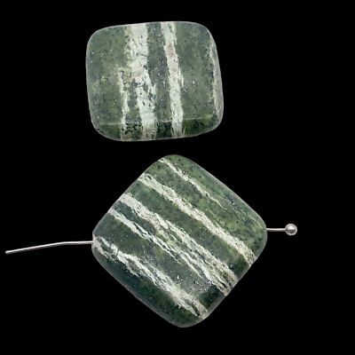  Jasper Conran シノワズリ2枚 Jasper Zebra Stone Square | 25x25x7mm | Green White | 2 Bead