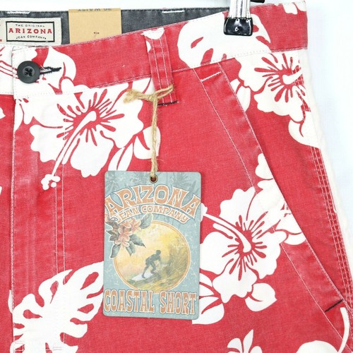 Arizona Mens Coastal Board Bermuda Shorts Size 36 Red White Floral Hawaiian - Picture 6 of 10